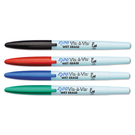 Expo Vis-à-Vis Wet Erase Marker, Fine Bullet Tip, Assorted Colors, PK4 16074